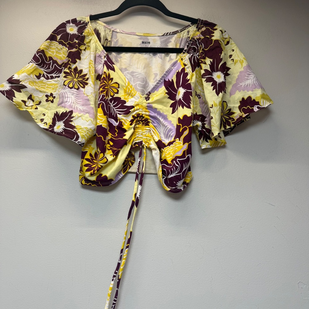 Maeve Anthropologie Floral Crop Top Women Small Yellow Purple Excellent Flutter